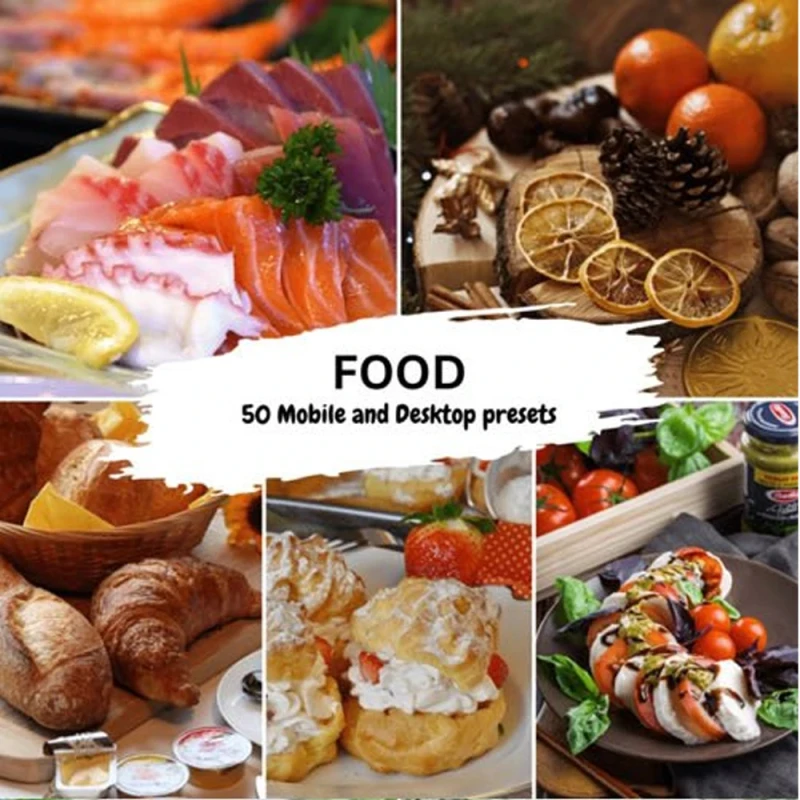 50 Food Mobile &amp; Desktop Presets for Lightroom and LUTs Image 1